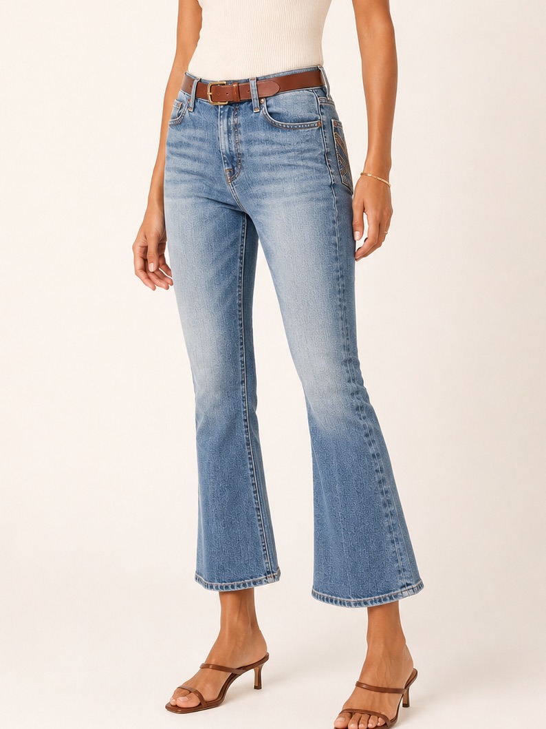 7 For All Mankind Light Blue High-Rise Crop Flare Jeans
